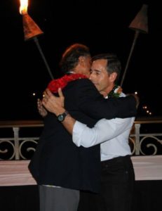 Dr John hugs awardee Dr Jeff 2015