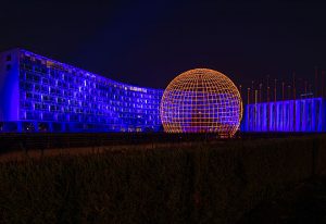 UNESCO Headquarters Exterior at Night